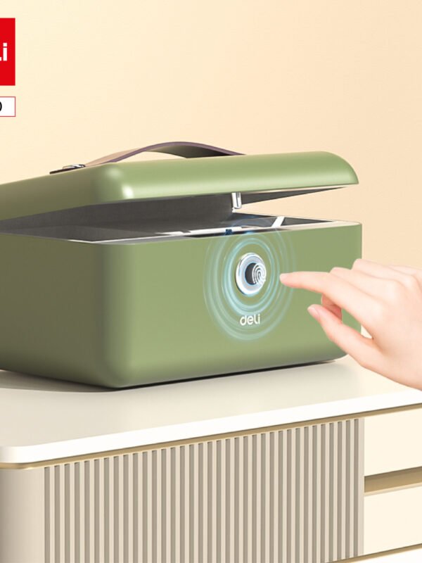 ديلي صندوق مجوهرات مبطن - حماية (بصمة-مفتاح) - 14*28*19 سم - أبيض/زيتي - AE200